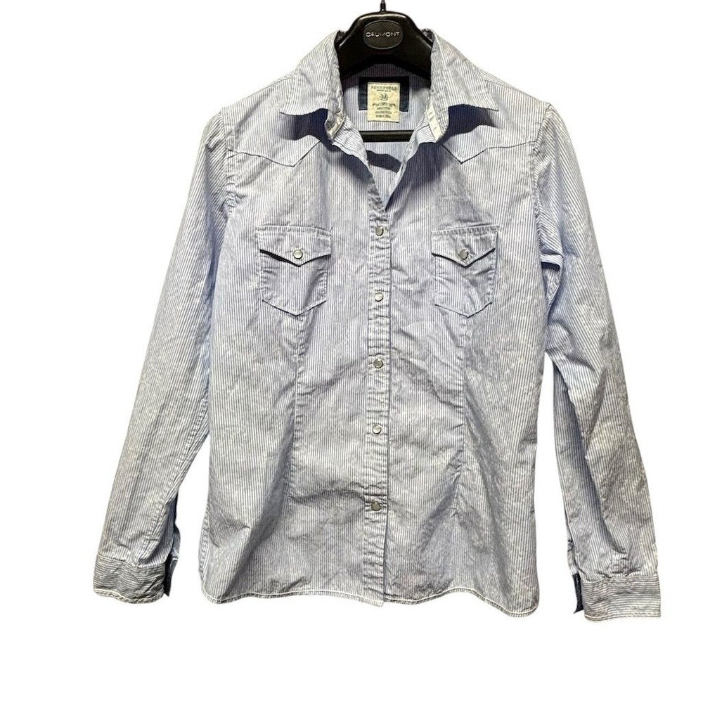 Panhandle Rough Stock women's Blue Striped Western Pearl Snap Shirt‎ M